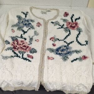 Classic Elements White Floral Cardigan Sweater